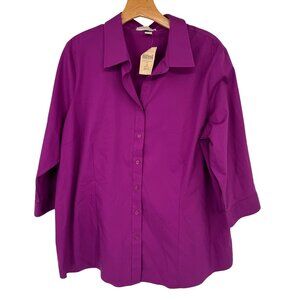 Coldwater Creek Womens 3/4 Sleeve Shirt size 2X Purple 100% Cotton No Iron new